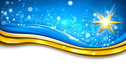 Poster - Festive blue and gold backdrop with radiant star and bokeh light effects creating a celebratory atmosphere