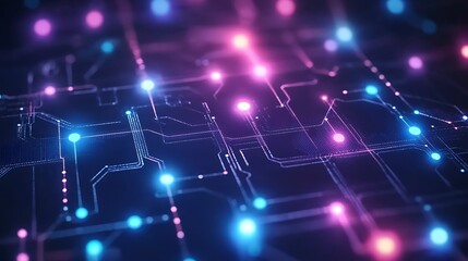 Poster - Futuristic Circuit Board Design with Glowing Nodes and Intricate Network of Connections