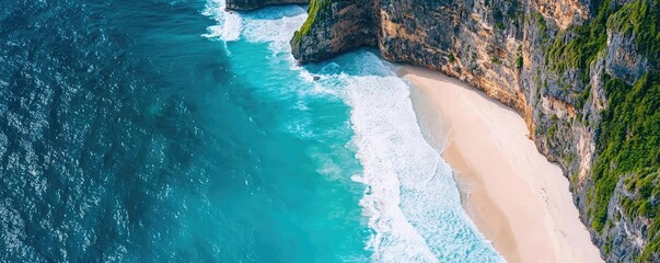 Poster - Seaside cliffs landscapes idea. Stunning view of a tropical beach with turquoise water and cliffs in the background.
