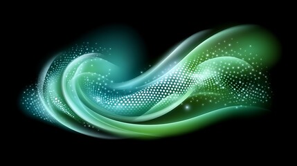 Poster - luminous wave design of cyan and green hues, with delicate specks of light that evoke a sense of cos