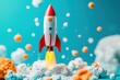 © paithoon - Rocket launch adventure space scene toy model colorful background