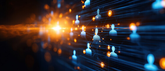 Aufkleber - futuristic digital network with glowing human silhouettes connected by bright lines, symbolizing data sharing and communication in high tech environment