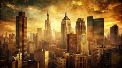 Poster - Vintage Cityscape Skyline: Abstract Urban Landscape in Sepia Tones