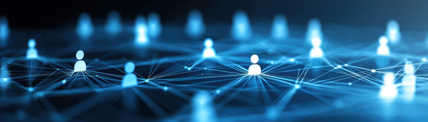 Aufkleber - glowing network of interconnected people icons on dark background, symbolizing communication, teamwork, and digital connectivity in futuristic style