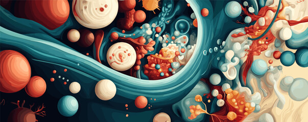 Poster - Abstract fluid art with colorful organic shapes and swirls in motion.