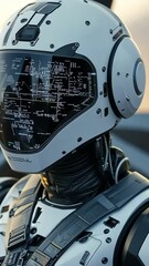 Poster - Robot pilot prepares for flight in a futuristic cockpit at sunset