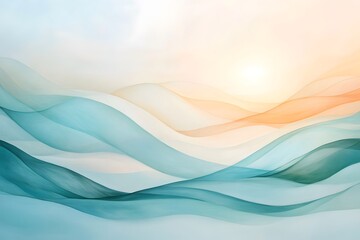 Poster - Soft Flowing Waves in Pastel Colors with Gentle Sunlight Glow