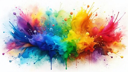 Poster - Vibrant Watercolor Rainbow Ink Splatter Background, Abstract Colorful Paint Brush Strokes