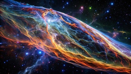 Vibrant Veil Nebula: Cosmic Dust and Stellar Brilliance in Minimalist Astrophotography
