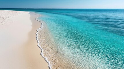 Poster - Beach waves landscapes idea. Serene beach with pristine sand and turquoise water under a clear blue sky.