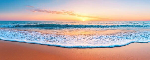 Aufkleber - Beach waves landscapes idea. Stunning sunset over calm ocean waves with a sandy beach in the foreground.