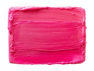 Poster - Vibrant Pink Paint Stroke Texture, Abstract Rectangular Block, Rough Edges, White Background Stock Photo