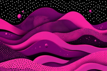 Poster - Dreamy magenta wave pattern with polka dots against a cosmic background illustration