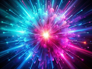 Poster - Vibrant Magenta & Cyan Explosion: Neon Light Dynamic Background Stock Photo