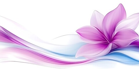 Poster - Elegant floral graphic with soft waves and a vibrant purple flower bloom on white