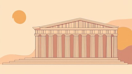 Poster - Ancient Greek temple illustration, minimalist style, soft colors, abstract background