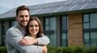 © GS-Studio - A Sustainable Dream: A happy couple embraces in front of their house with solar panels, symbolizing their commitment to eco-friendly living and renewable energy.