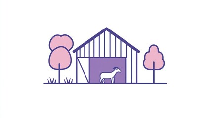 Poster - Farm Barn with Goat, Simple Illustration