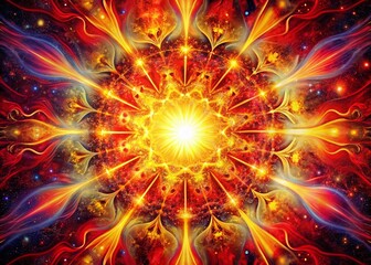 Poster - Surreal Sunburst: Abstract Red and Yellow Radiating Energy Background