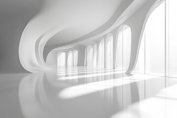 Poster - Bright and airy modern interior with flowing shapes and natural light illuminating the spacious room