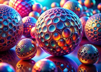 Poster - Surreal 3D Abstract Blue Geometric Spheres Closeup - Digital Art