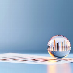 Poster - Clear glass ball placed elegantly on table surface reflecting light and surrounding elements beautifully