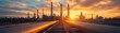 © Sunshine - Industrial Refinery at Sunset with Dramatic Sky and Silhouetted Structures in a Panoramic View