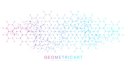 Poster - modern health care abstract background with lines, dots and hexagons. medical innovation banner temp