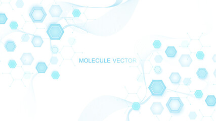 Fototapete - Health care abstract background with hexagons, lines and dots. Medical innovation banner template concept. Biology and pharmaceutical technology background. Vector illustration.