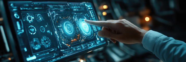 Poster - Futuristic robotic scientist analyzing human anatomy on a high-tech holographic interface in a cutting-edge laboratory. Concept of artificial intelligence, medical innovation,advanced technology 