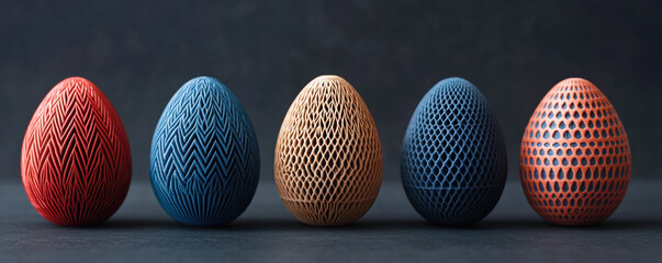 Poster - Colorful decorative eggs in row, showcasing intricate patterns and textures, perfect for festive celebrations
