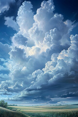 Wall Mural - a large cloud formation in the sky over an open field, with clouds forming into multiple layers.