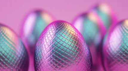Poster - Shiny decorative eggs in vibrant colors, reflecting light beautifully, create festive atmosphere for celebrations