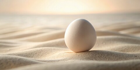 Poster - Solitary White Egg on Beige Sandy Ripple Texture - Stock Photo