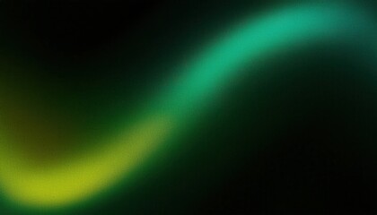 Poster - ethereal green and yellow aurora wave on dark background, abstract cosmic energy flow, futuristic digital art for design

