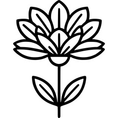 Poster - Flower outline vector illustration of a flower with petals and leaves on a stem in black and white design. Flower vector drawing of a simple flower design for coloring books or educational materials