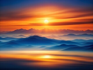 Poster - Serene Sunset Landscape: Abstract Orange and Blue Horizon