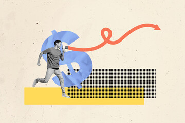 Aufkleber - Trend artwork sketch design 3D collage of young man run hold megaphone economy savings cash trade finance hr recruitment office hiring