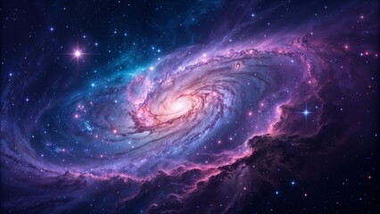Wall Mural - Vibrant spiral galaxy with glowing cosmic dust in deep space