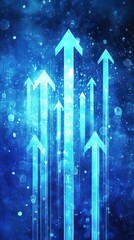 Poster - abstract blue arrows rising through a sparkling background