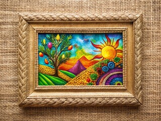 Poster - Rustic Burlap Frame on Light Background:  Unique Textured Photo for Crafts, Design & Decor
