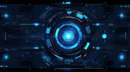 Poster - futuristic blue digital interface with glowing circular elements