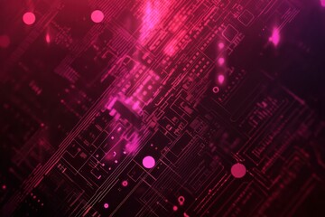 Poster - Abstract digital background with vibrant pink circuits and dots