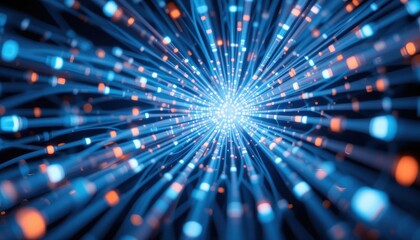 Poster - Dynamic light particles create vibrant energy burst digital space abstract visualization futuristic environment close-up perspective concept of connectivity