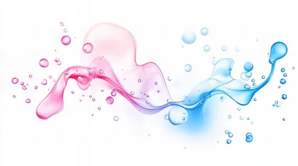 Poster - fluid splash illustration showcases translucent pink liquid merging with blue, accented by floating 