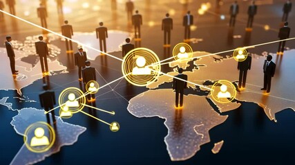 Poster - A striking depiction of a global network, showing interconnected individuals on a digital map, symbolizing the significance of business collaboration and the push for technological innovation