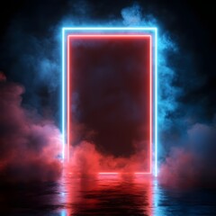 Poster - Neon rectangle between colorful clouds