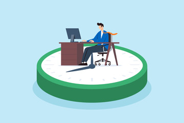 Poster - Flat illustration of businessman work on clock symbolizing routine of nine to five office job
