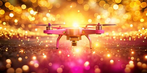 Poster - Pink Gold Bokeh Background, Flat Design, Drone Aerial View, Abstract Shiny Texture