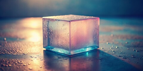 Poster - Pastel Pink Blue Frosted Glass Cube Vintage Photo - Abstract Geometric Still Life